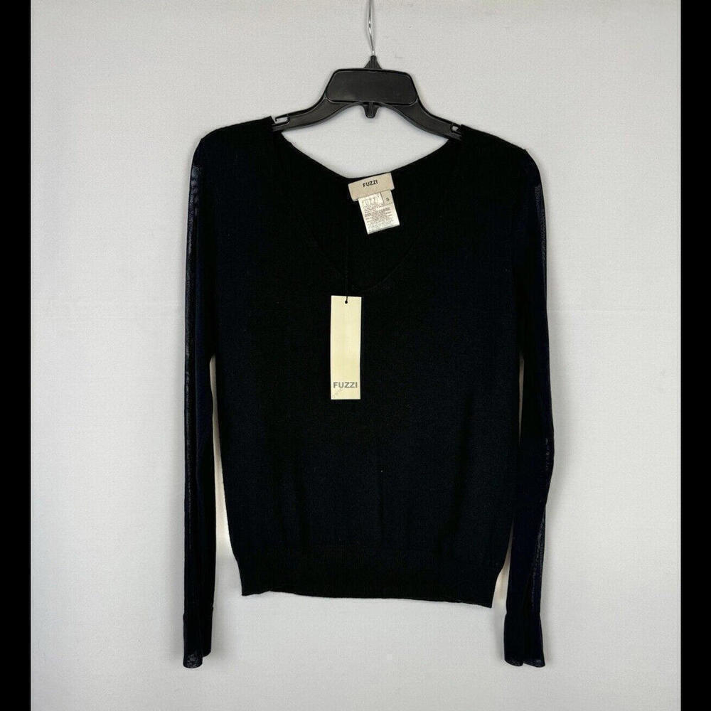 FUZZI V-Neck Pullover Sweater Black Size S